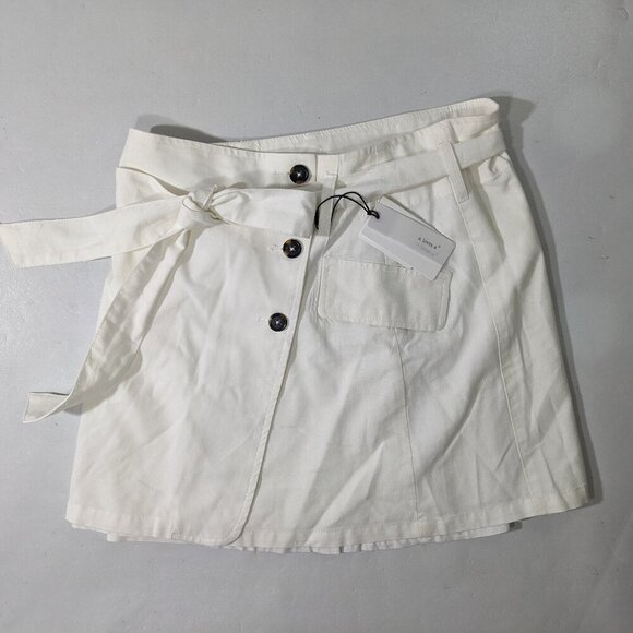 NEW-Size 10 Women's A Loves A Button Front Lined Skirt Linen Blend Ivory MSRP$89 - Picture 1 of 10